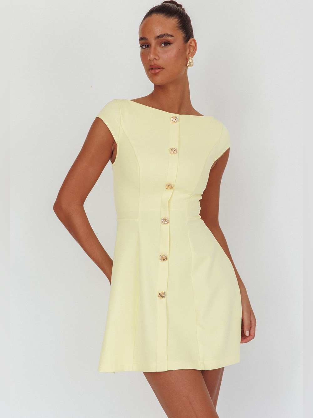 SAINTS & SECRETS Yellow Rebel Cap Sleeve Mini Dress Butter
